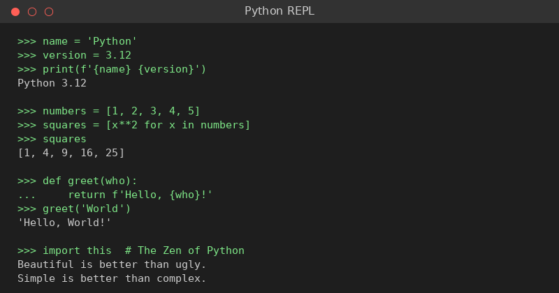 Python 交互式运行截图